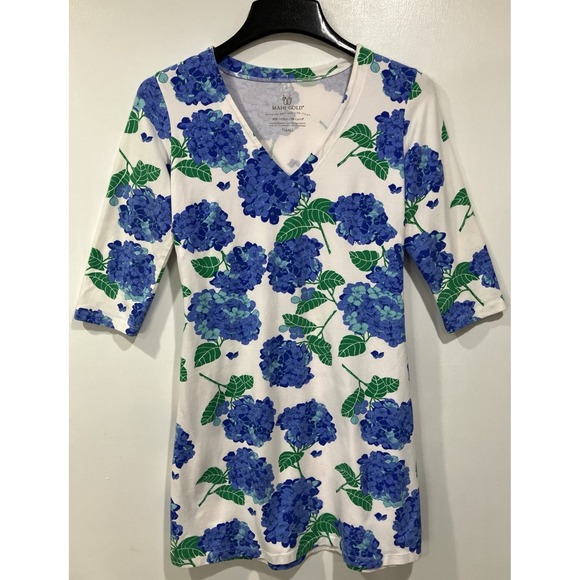 MAHI GOLD Dresses & Skirts - Mahi Gold Hydrangea Walk In Blue‎ Half Sleeve Cotton Dress Size Small
